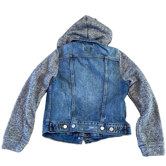 🌺LEVI'S Legacy Hybrid Trucker Denim/Sweatshirt Sleeve Hooded Jacket Size Medium🌺 - Picture 4 of 7